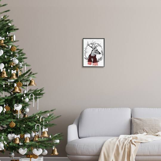Stupell Industries Deer Winter Botanical Wreath Framed Giclee Art
